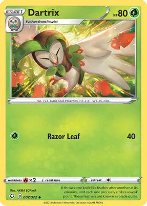 Pokemon TCG - SHINING FATES - 007/72 - DARTRIX - Uncommon