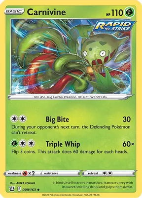 Pokemon - BATTLE STYLES - 009/163 - Carnivine - Reverse Holo - Uncommon