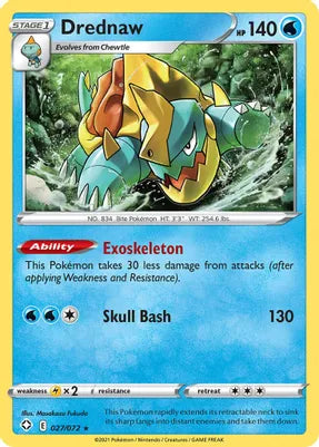 Pokemon TCG - SHINING FATES - 027/072 - DREDNAW - Reverse Holo - Rare