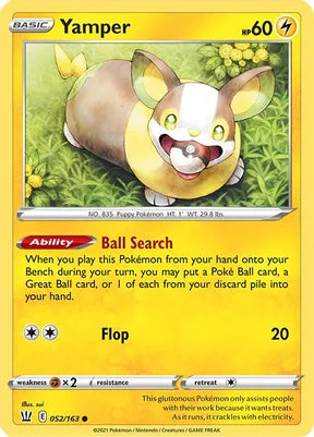 Pokemon TCG - BATTLE STYLES - 052/163 - YAMPER - Reverse Holo - Common