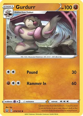 Pokemon - BATTLE STYLES - 074/163 - Gurdurr - Uncommon