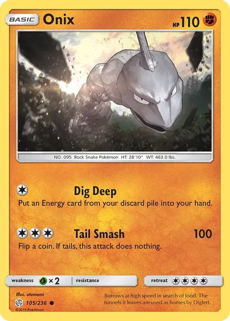 Pokemon TCG - COSMIC ECLIPSE - 105/236 - ONIX - Common