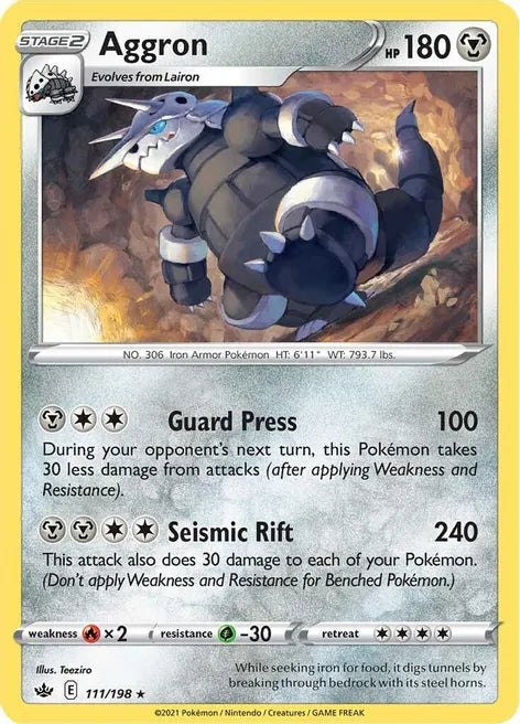 Pokemon TCG - CHILLING REIGN - 111/198 - AGGRON - Reverse Holo - Rare