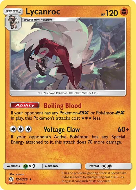 Pokemon TCG - COSMIC ECLIPSE - 124/168 - LYCANROC - Holographic - Rare