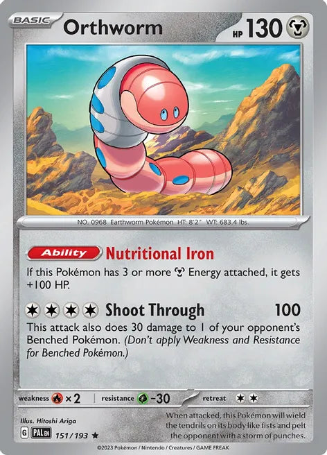 Pokemon TCG - PALDEA EVOLVED - 151/193 - ORTHWORM - Reverse Holo - Rare