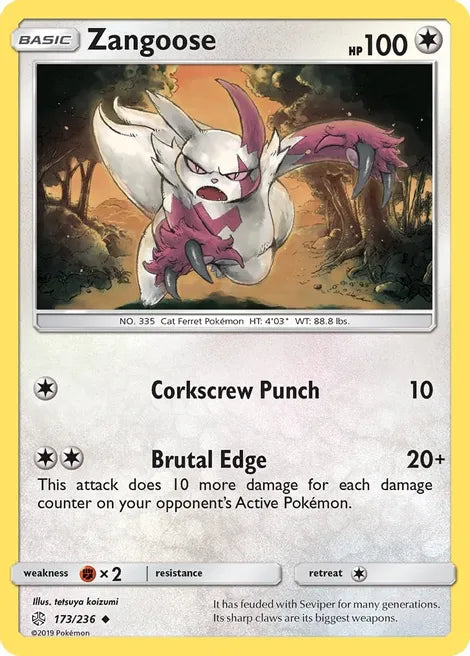 Pokemon TCG - COSMIC ECLIPSE - 173/236 - ZANGOOSE - Uncommon