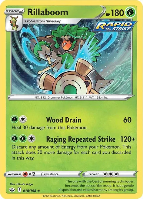 Pokemon TCG - CHILLING REIGN - 018/198 - RILLABOOM - Reverse Holo - Rare