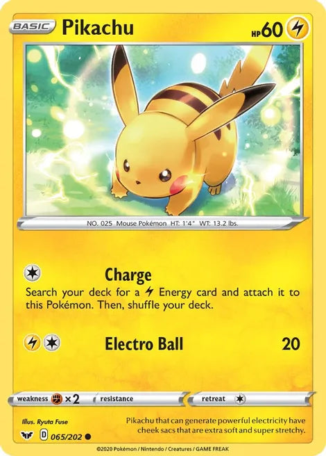 Pokemon TCG - SWORD AND SHIELD - 065/202 - PIKACHU - Reverse Holo - Common