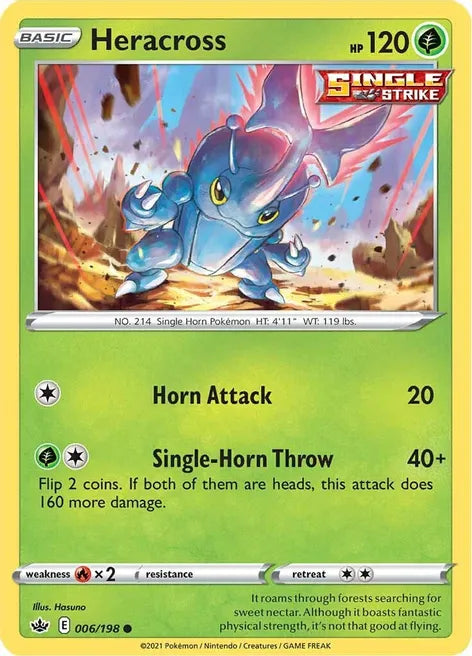 Pokemon TCG - CHILLING REIGN - 006/198 - HERACROSS - Reverse Holo - Common