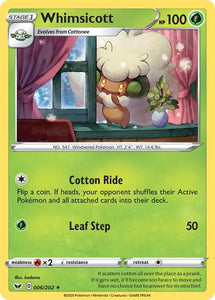 Pokemon TCG - SWORD AND SHIELD - 006/202 - WHIMSICOTT - Rare