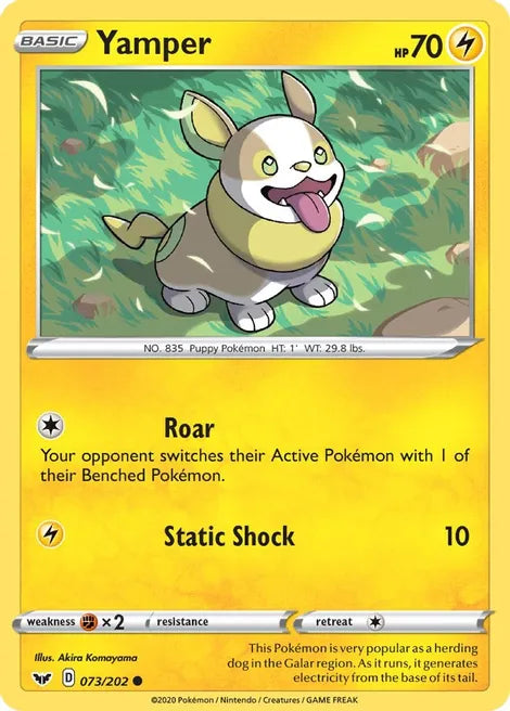 Pokemon TCG - SWORD AND SHIELD - 073/202 - YAMPER - Reverse Holo - Common