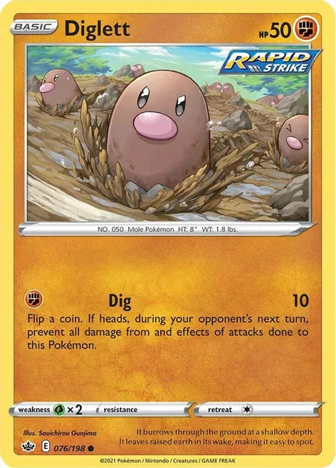 Pokemon TCG - CHILLING REIGN - 076/198 - DIGLETT - Reverse Holo - Common