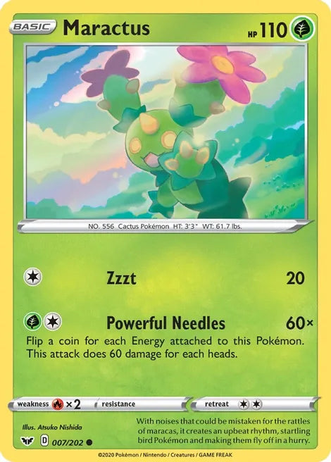 Pokemon TCG - SWORD AND SHIELD - 007/202 - MARACTUS - Reverse Holo - Common