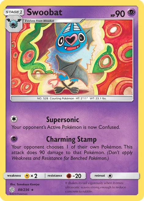 Pokemon TCG - COSMIC ECLIPSE - 088/192 - SWOOBAT - Rare