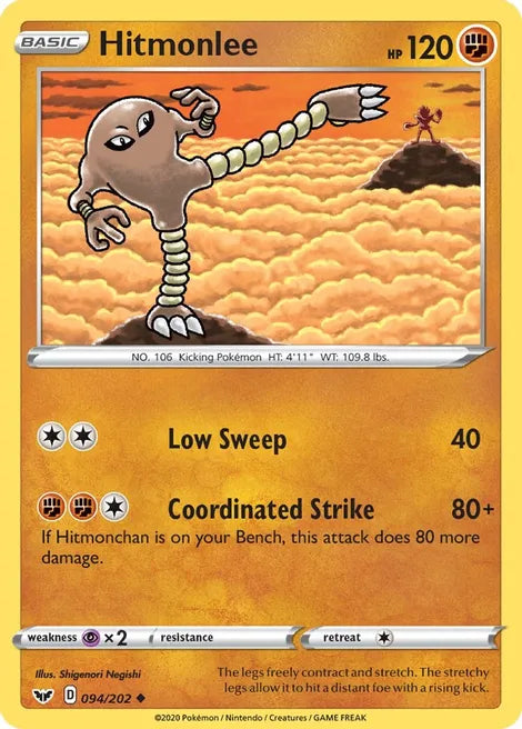 Pokemon TCG - SWORD AND SHIELD - 094/202 - HITMONLEE - Reverse Holo - Uncommon