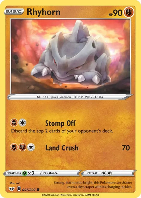 Pokemon TCG - SWORD AND SHIELD - 097/202 - RHYHORN - Common