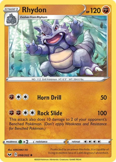 Pokemon TCG - SWORD AND SHIELD - 098/202 - RHYDON - Reverse Holo - Uncommon