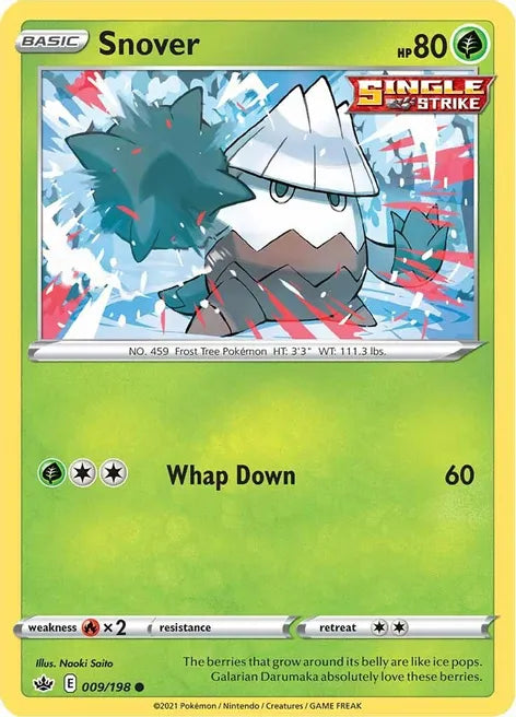 Pokemon TCG - CHILLING REIGN - 009/198 - SNOVER - Reverse Holo - Common