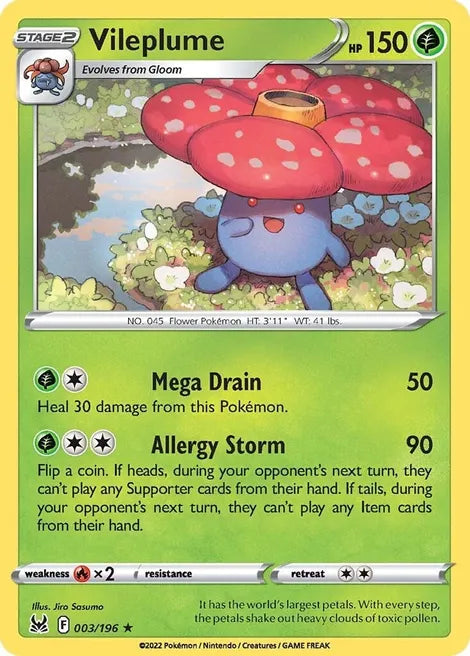 Pokemon TCG - LOST ORIGIN - 003/196 - VILEPLUME - Holographic - Rare