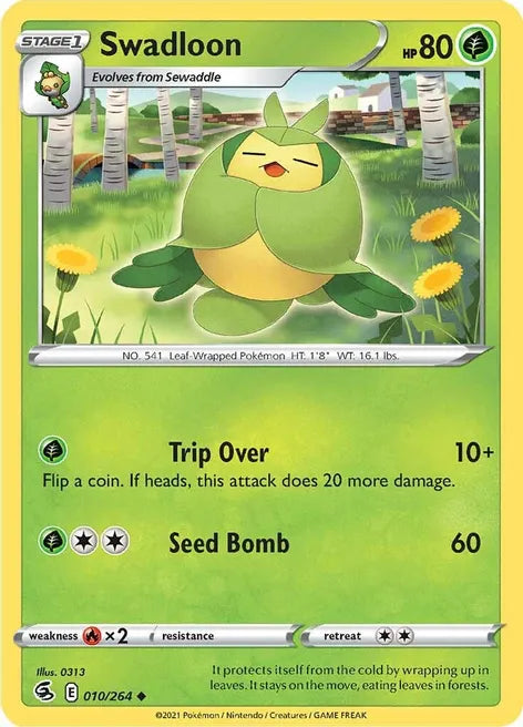 Pokemon TCG - FUSION STRIKE - 010/264 - SWADLOON - Reverse Holo - Uncommon