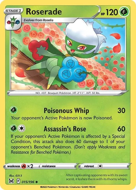 Pokemon TCG - LOST ORIGIN - 015/196 - ROSERADE - Uncommon