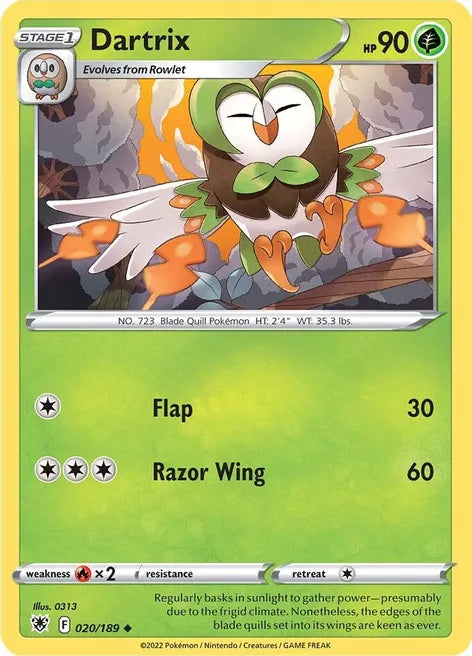 Pokemon TCG - ASTRAL RADIANCE - 020/189 - DARTRIX - REVERSE HOLO - UNCOMMON