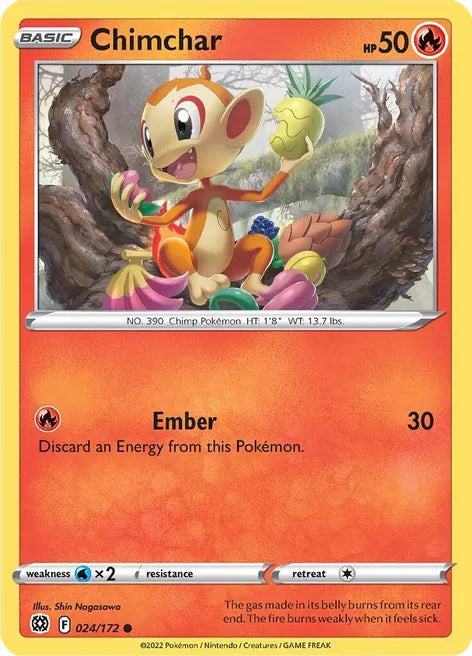 Pokemon TCG - BRILLIANT STARS - 024/172 - CHIMCHAR - Reverse Holo - Common