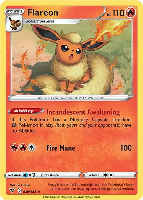 Pokemon TCG - VIVID VOLTAGE - 026/185 - FLAREON - Rare