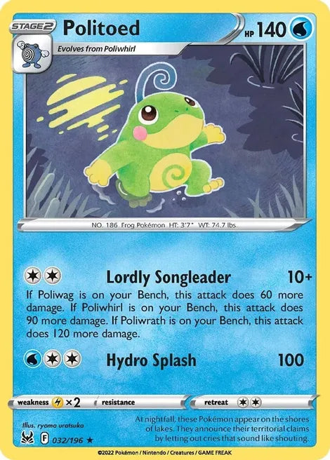 Pokemon TCG - LOST ORIGIN - 032/196 - POLITOED - Reverse Holo - Rare