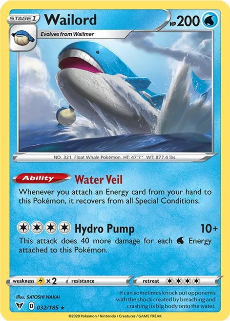 Pokemon TCG - VIVID VOLTAGE - 032/185 - WAILORD - Holographic - Rare