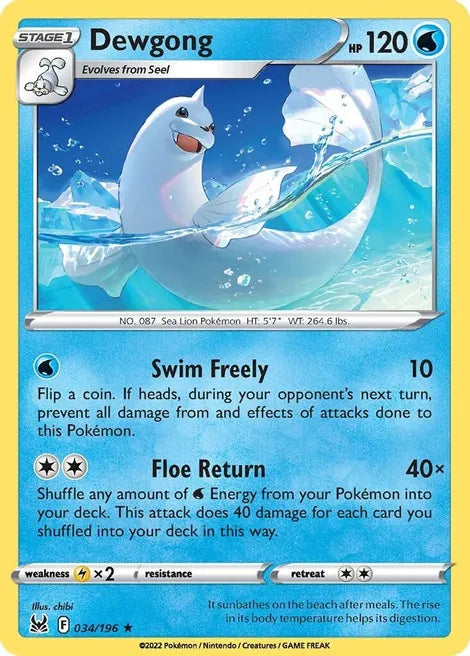 Pokemon TCG - LOST ORIGIN - 034/196 - DEWGONG - Rare