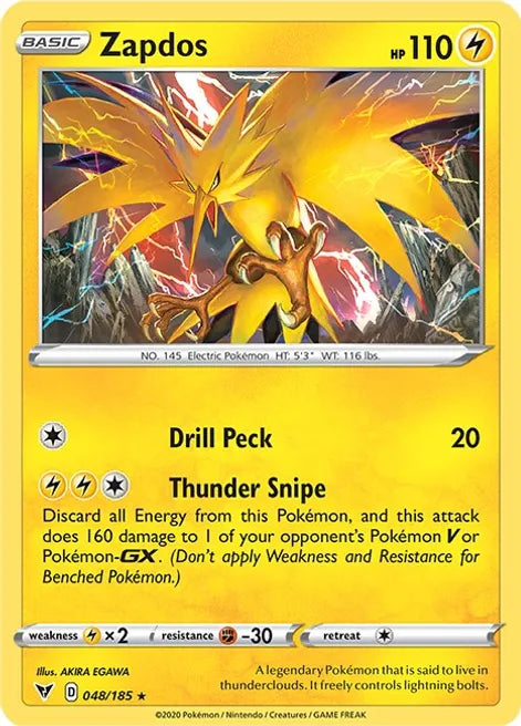 Pokemon TCG - VIVID VOLTAGE - 048/185 - ZAPDOS - Reverse Holo - Rare