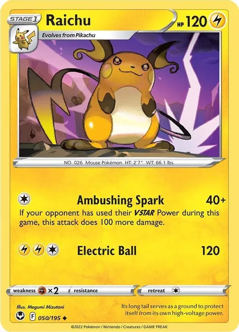 Pokemon TCG - SILVER TEMPEST - 050/195 - RAICHU - Uncommon