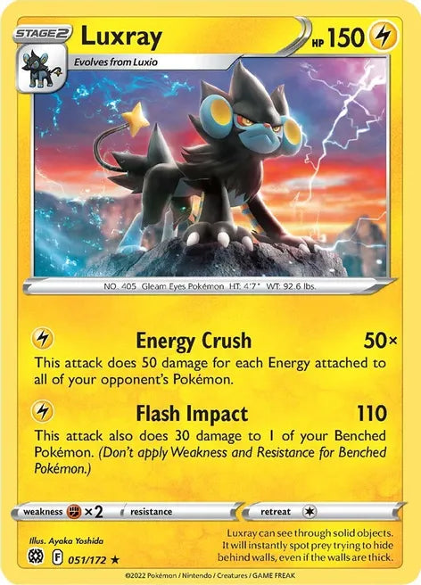 Pokemon TCG - BRILLIANT STARS - 051/172 - LUXRAY - Reverse Holo - Rare