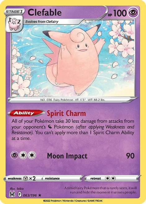 Pokemon TCG - LOST ORIGIN - 063/196 - CLEFABLE - Rare