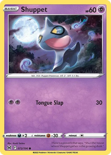 Pokemon TCG - LOST ORIGIN - 072/196 - SHUPPET - Reverse Holo