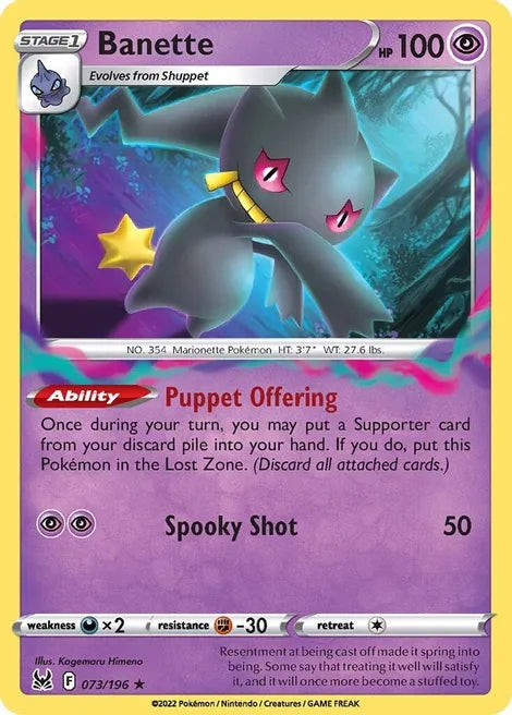 Pokemon TCG - LOST ORIGIN - 073/196 - BANETTE - Reverse Holo - Rare