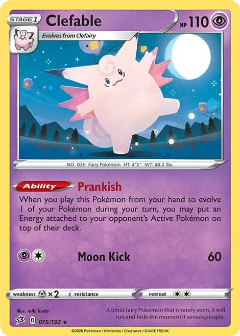 Pokemon TCG - REBEL CLASH - 075/192 - CLEFABLE - Holographic - Rare