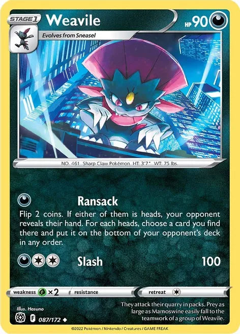 Pokemon TCG - BRILLIANT STARS - 087/172 - WEAVILE - Uncommon