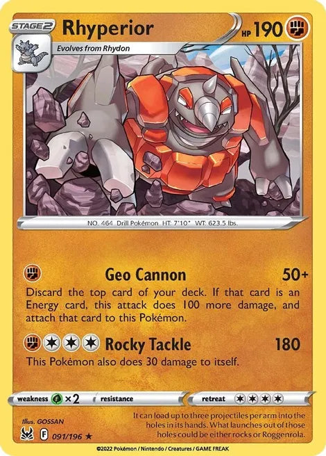 Pokemon TCG - LOST ORIGIN - 091/196 - RHYPERIOR - Rare