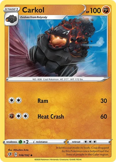 Pokemon TCG - REBEL CLASH - 106/192 - CARKOL - Uncommon