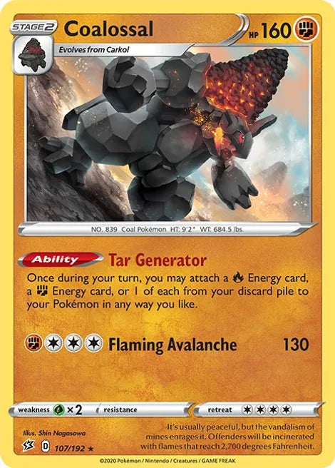 Pokemon TCG - REBEL CLASH - 107/192 - COALOSSAL - Reverse Holo - Rare