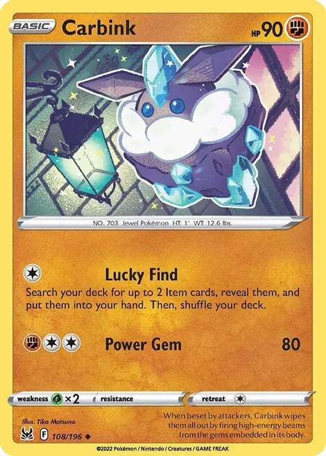 Pokemon TCG - LOST ORIGIN - 108/196 - CARBINK - Reverse Holo - Uncommon