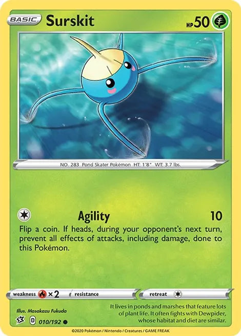 Pokemon TCG - REBEL CLASH - 010/198 - SURSKIT - Reverse Holo - Common