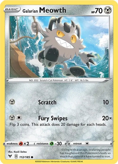 Pokemon TCG - VIVID VOLTAGE - 112/185 - GALARIAN MEOWTH - Reverse Holo - Common