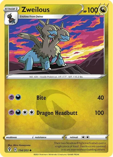 Pokemon TCG - EVOLVING SKIES - 114/203 - ZWEILOUS - Uncommon