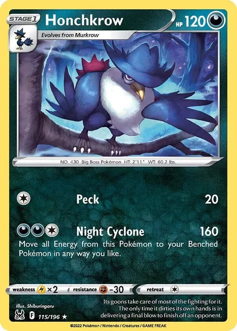 Pokemon TCG - LOST ORIGIN - 115/196 - HONCHKROW - Rare