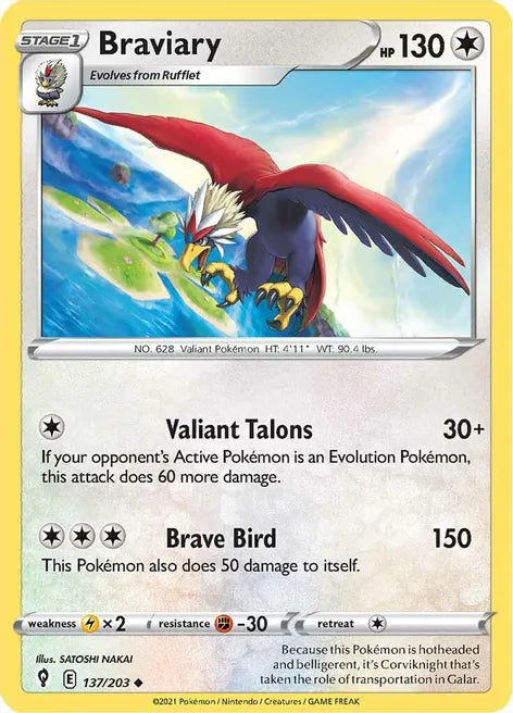 Pokemon TCG - EVOLVING SKIES - 137/203 - BRAVIARY - Reverse Holo - Uncommon