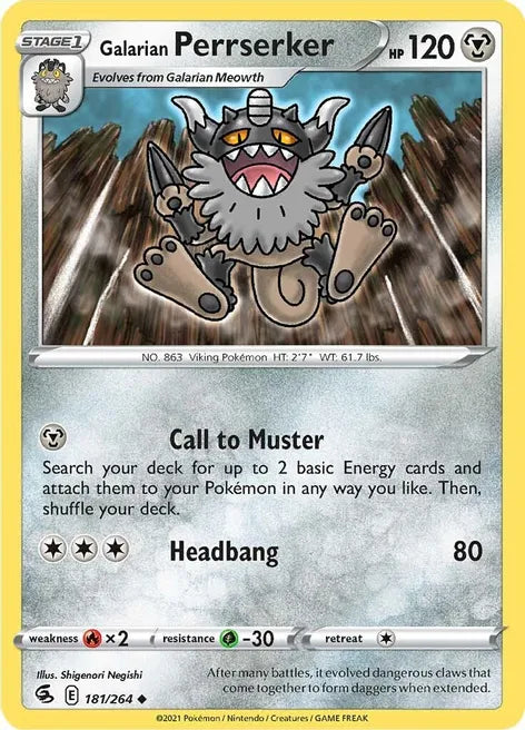 Pokemon TCG - FUSION STRIKE - 181/264 - GALARIAN PERRSERKER - Reverse Holo - Uncommon