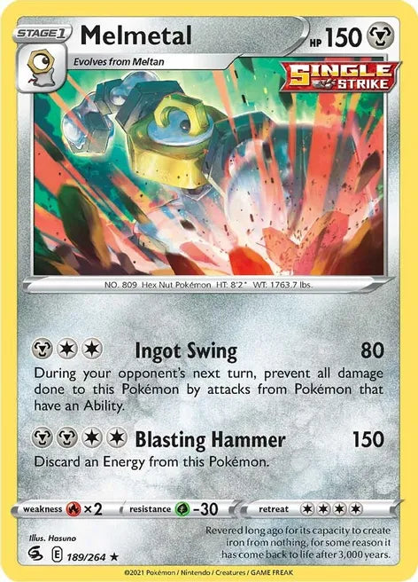 Pokemon TCG - FUSION STRIKE - 189/264 - MELMETAL - Reverse Holo - Rare